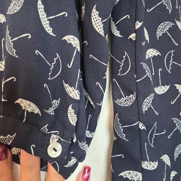 DownEast Casual Women's Flat Collar Umbrella Print Sheer Blouse Size XS - Picture 5 of 8